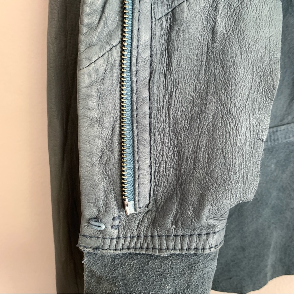 Bcbgmaxazria Women's Natural Leather Jacket Light Blue Gray (S/XS) - Picture 10 of 11